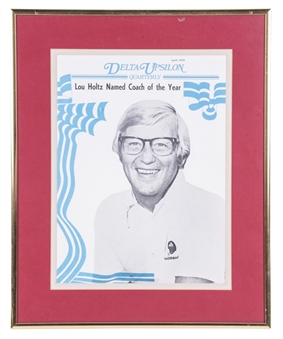 1978 "Delta Upsilon Quarterly" Cover Framed Naming Lou Holtz Named Coach of the Year - Hung in Lou Holtz Hall of Fame Framed To ___" (Holtz LOA)